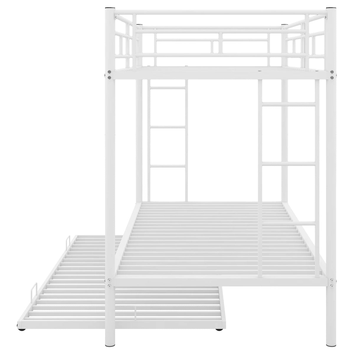 White Metal Twin over Twin Bunk Bed with Trundle R2572