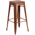 Copper Square Wood Seat Barstool E434560
