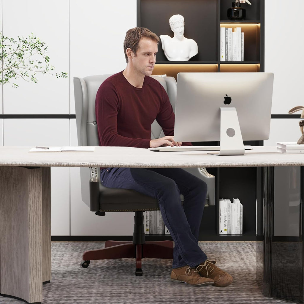 Gray High Back PU Leather Office Chair with Caster Wheels K425981