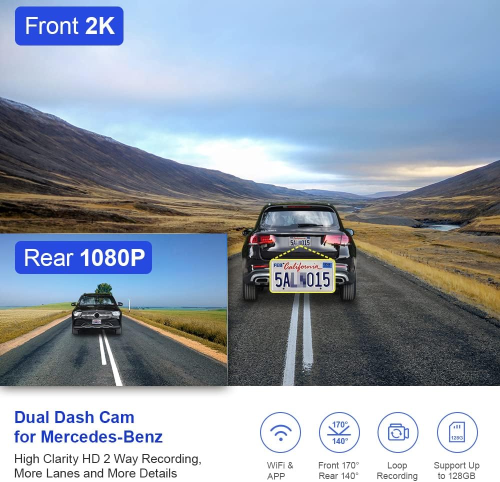 Dash Cam Front and Rear, Dual 1440P +1080P, with 64GB Card I81040