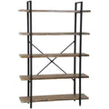 Solid Wood 5-Tier Open Storage Bookshelf with Metal Frame W456349