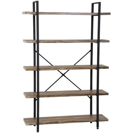 Solid Wood 5-Tier Open Storage Bookshelf with Metal Frame W456349