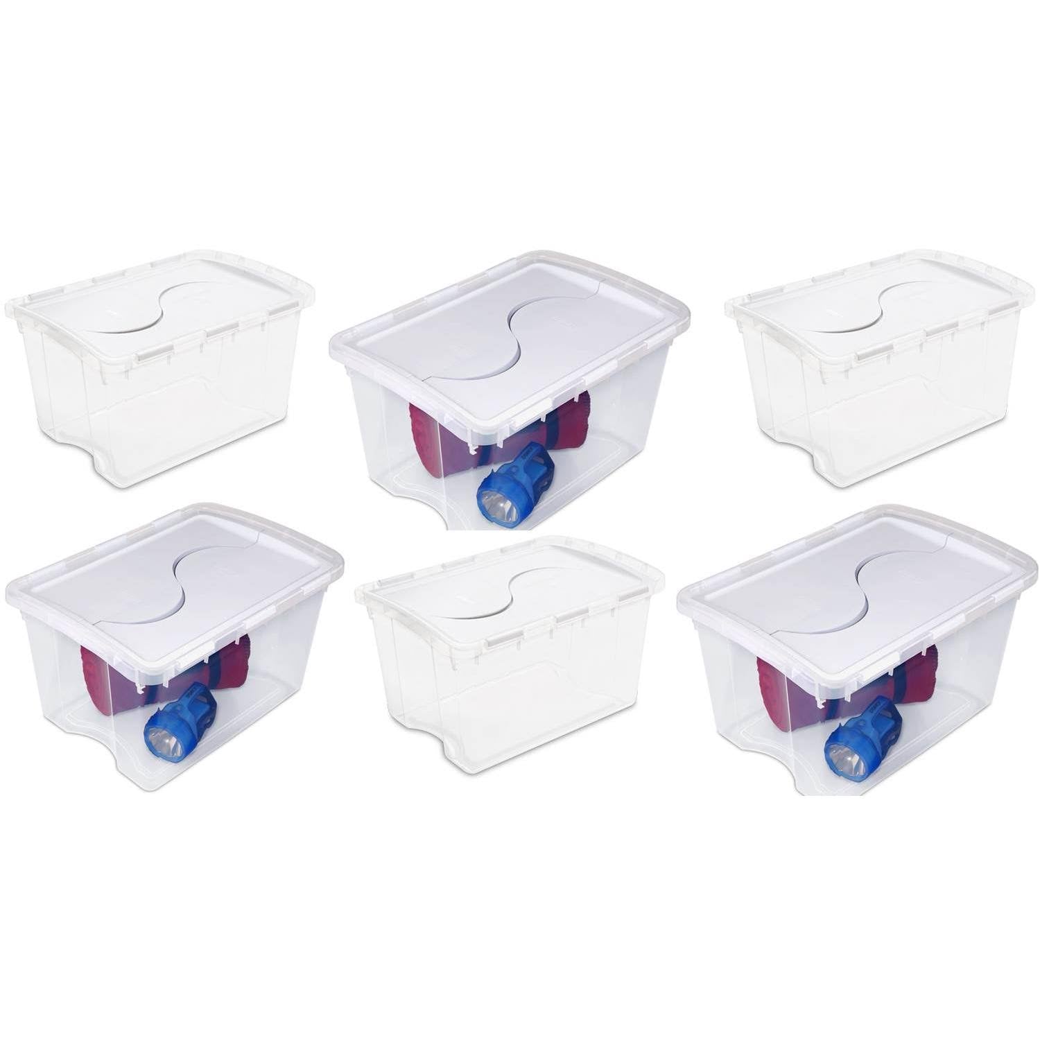 48 Quart Clear Hinged Plastic Storage Container 6 Pack D834