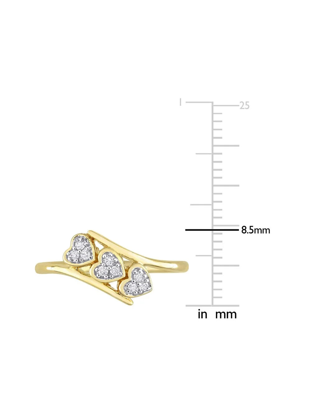 Diamond Triple Heart Bypass Promise Ring in Yellow Plated Silver R93454