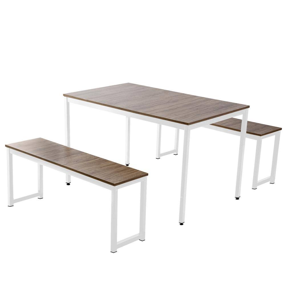 3 Piece Brown MDF Dining Set with Table and 2 Benches J838939