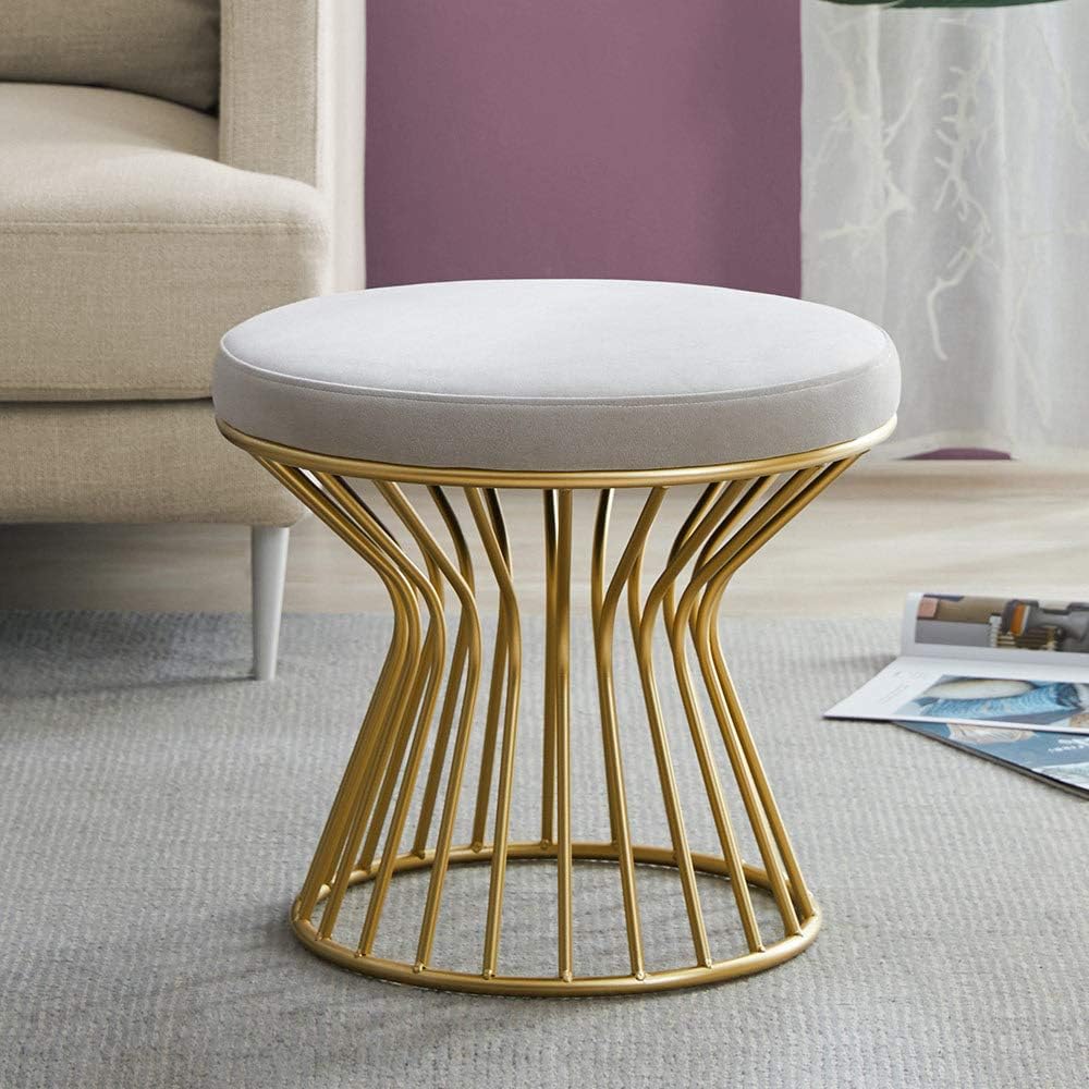 Gray Velvet Ottoman Footrest with Gold Metal Base S503