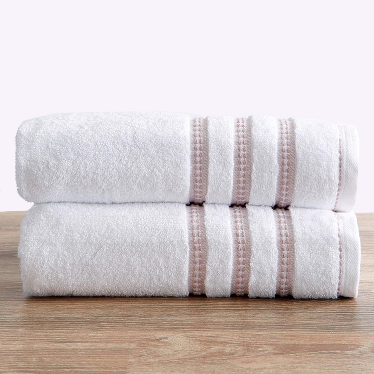 6 Piece Set White Tan Cotton Bath Towels R17687
