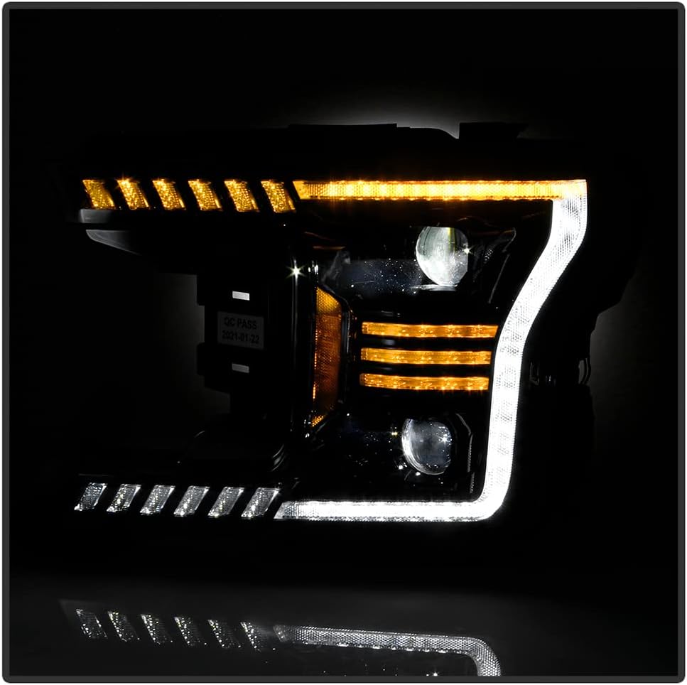 Black LED Tube Projector Headlights Set Left+Right X333118