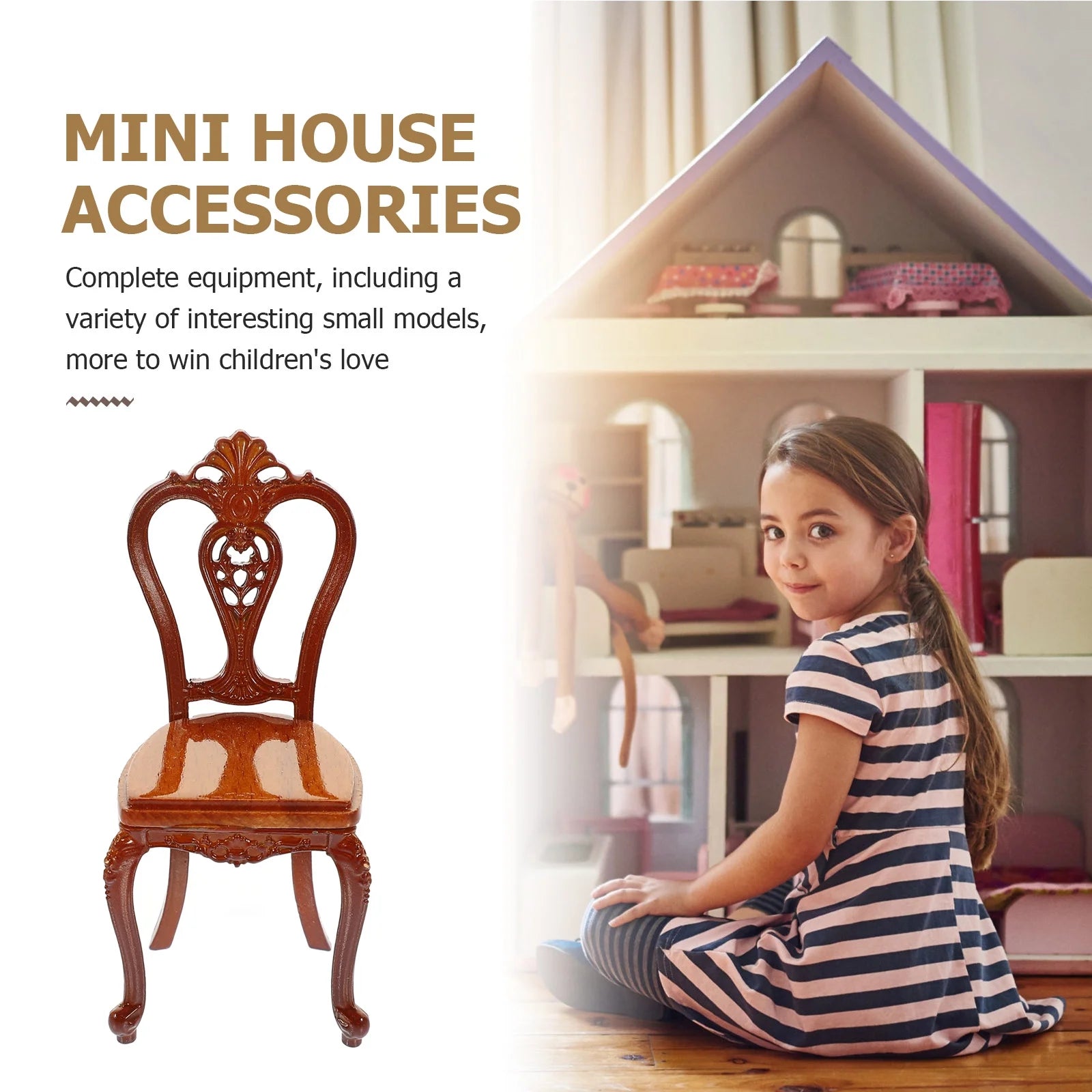 Mini Metal Wooden Chair Ornaments Dollhouse Furniture C87788