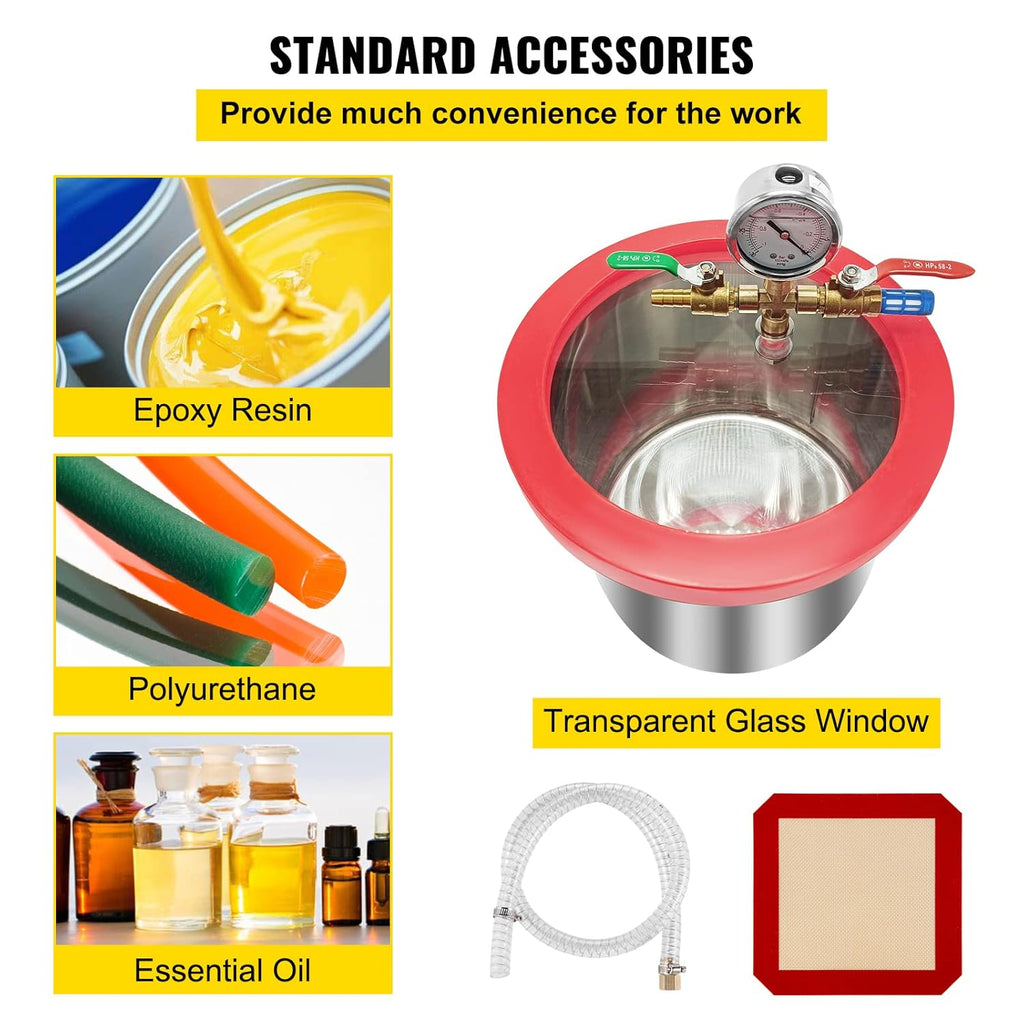 Vacuum Chamber Kit with Pump, 4CFM 1/3HP, 2 Gallon B831