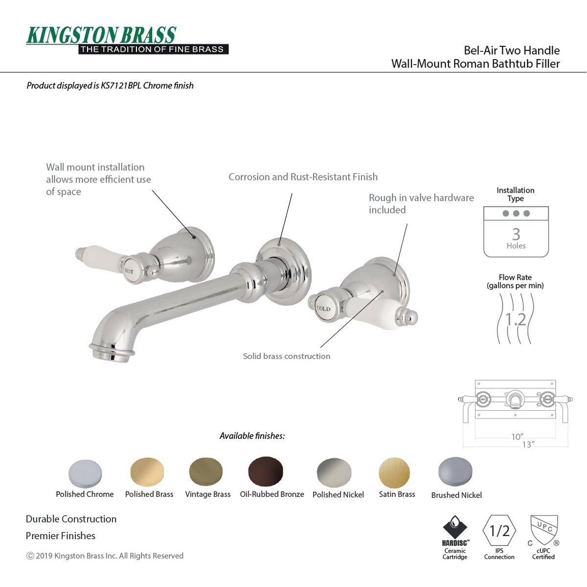 Satin Brass Wall Mount Bathroom Faucet H473850