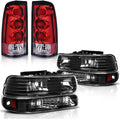 Black Housing Replacement Headlights + Red Lens Taillights Combo P19172
