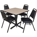Beige Square Breakroom Table and 4 Black Stack Chairs R626781