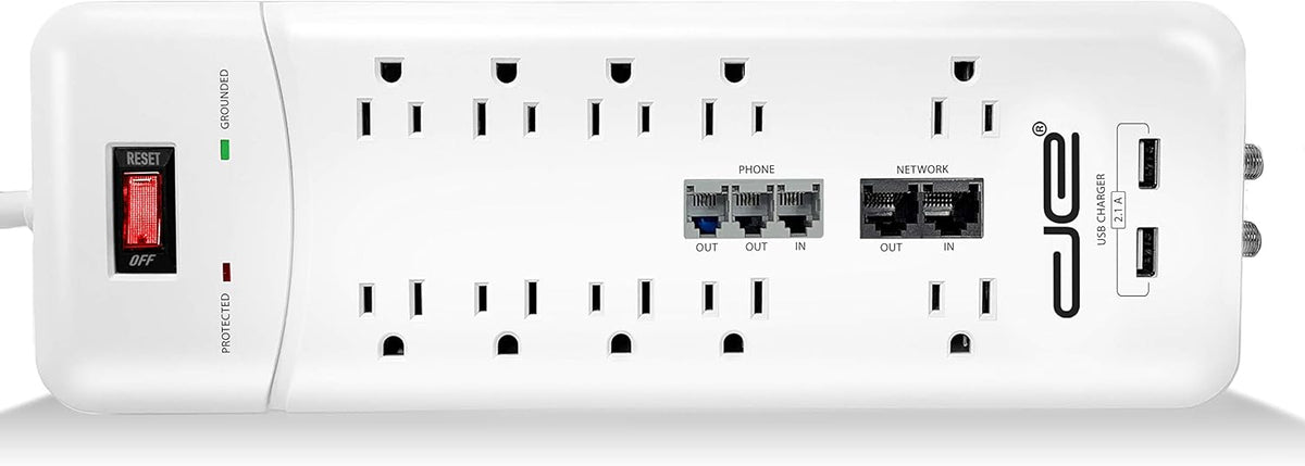 10-Outlet 3500 Joules Surge Protector Power Strip, 25 Foot Cord, Black Pack of 2 C5932