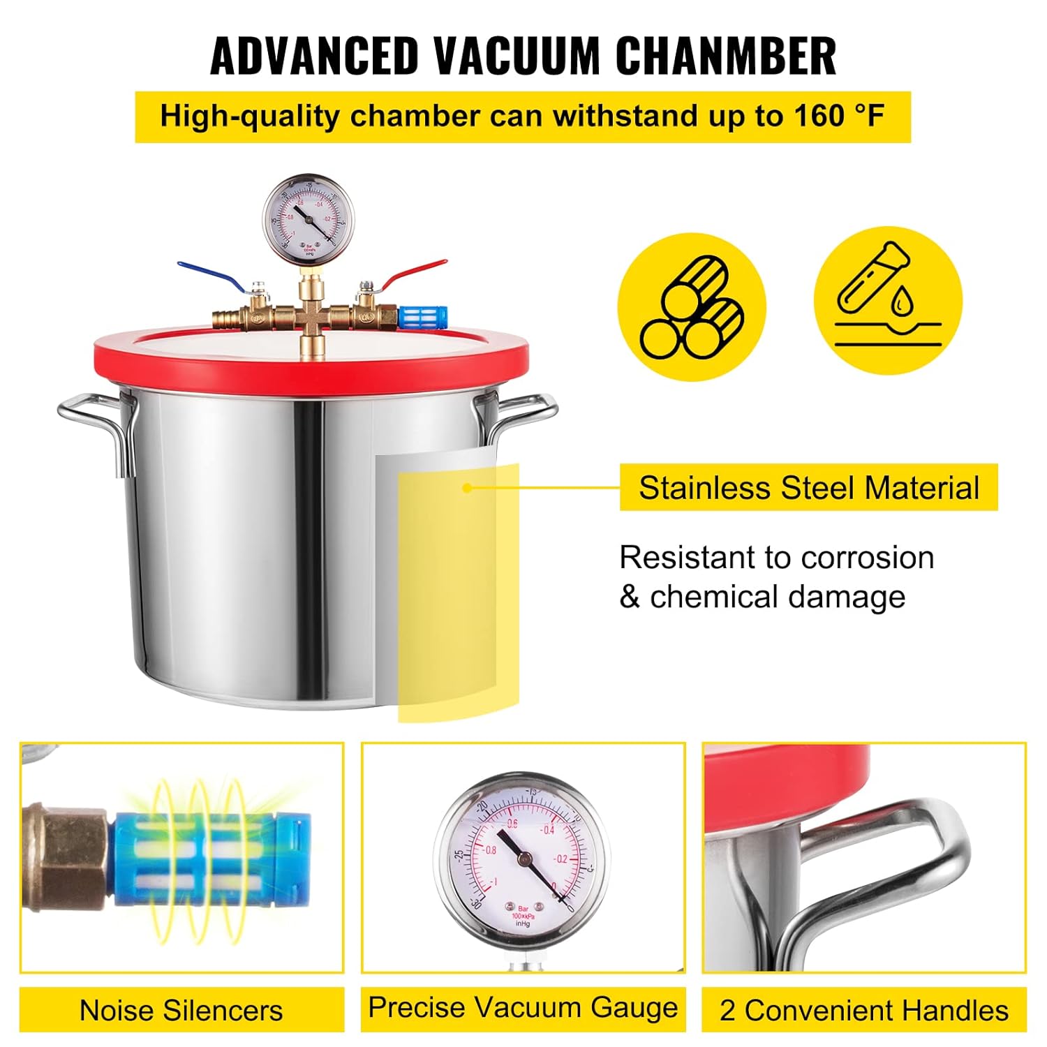 Vacuum Chamber Kit with Pump, 4CFM 1/3HP, 2 Gallon B831