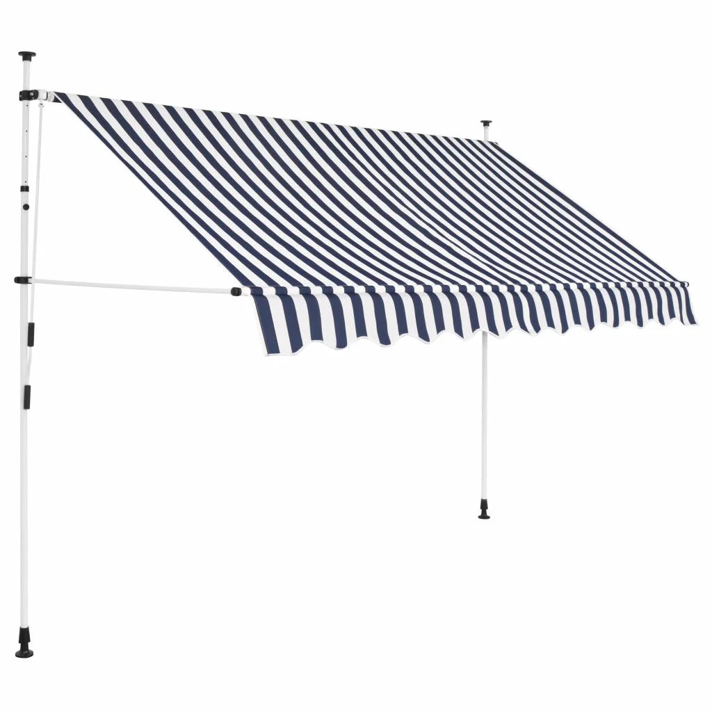 Blue and White Stripes Retractable Patio Awning 98.4 Inches C44244