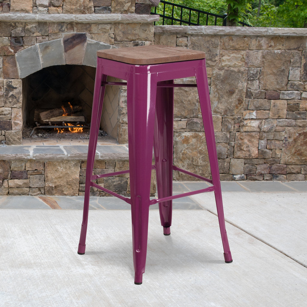 Copper Square Wood Seat Barstool E434560