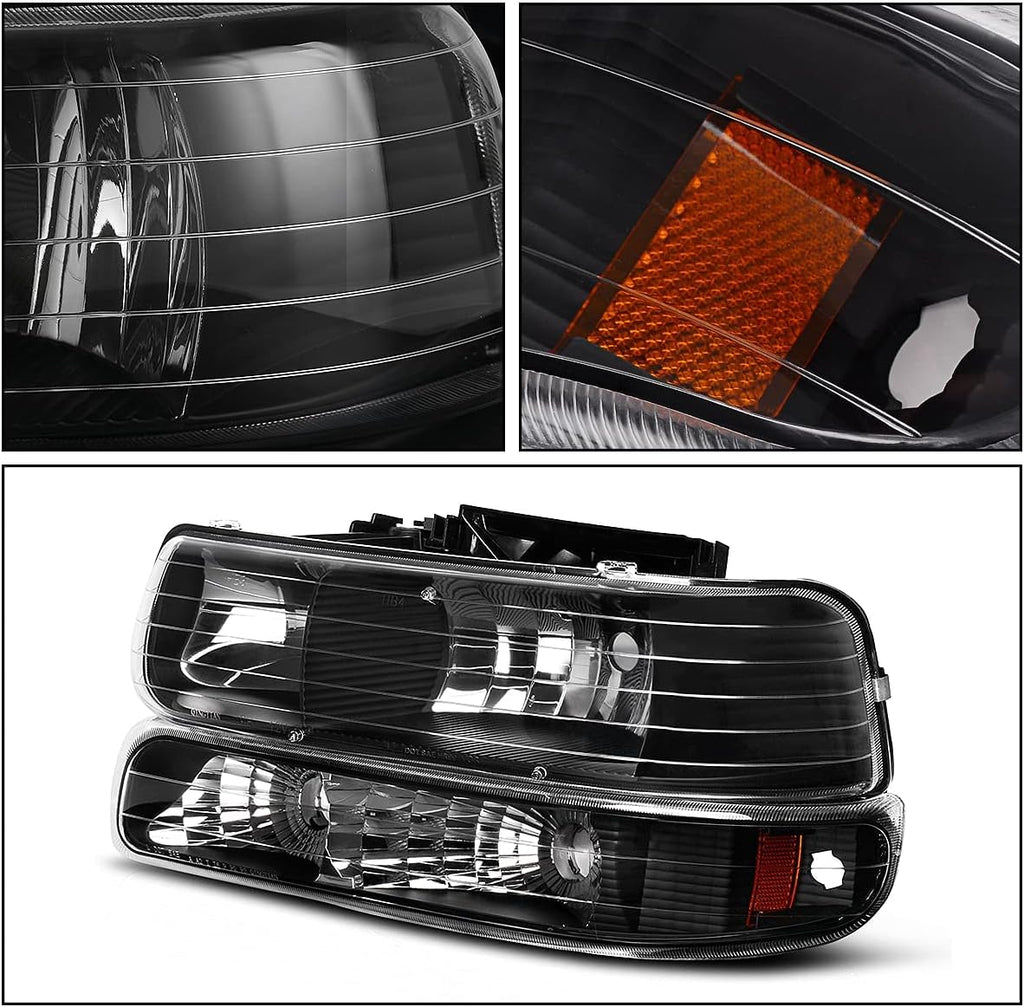 Black Housing Replacement Headlights + Red Lens Taillights Combo P19172