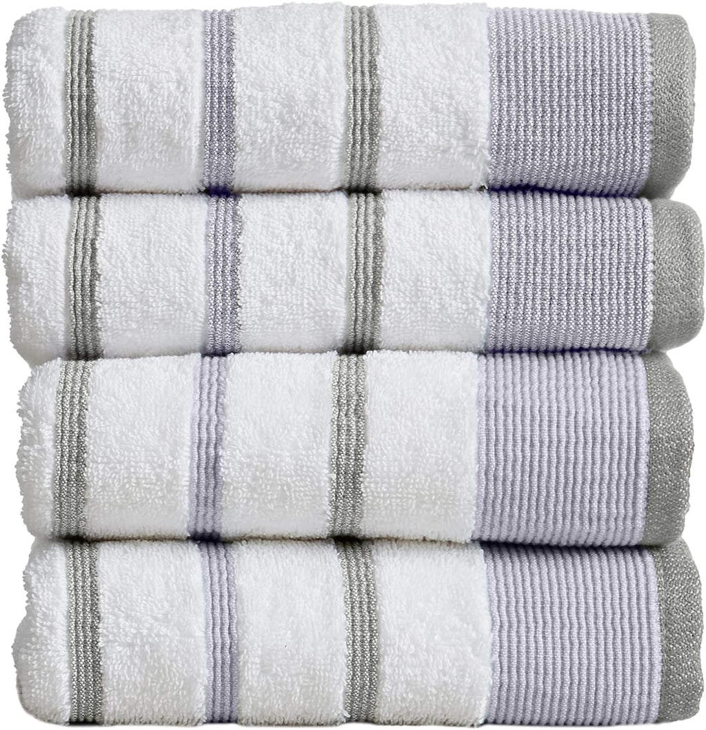 6 Piece Set White Tan Cotton Bath Towels R17687