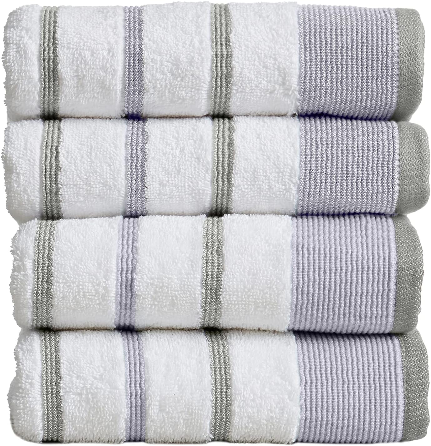 6 Piece Set White Tan Cotton Bath Towels R17687