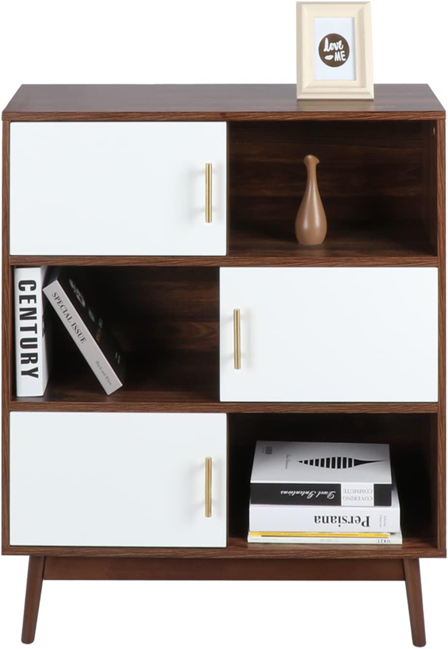 Walnut Storage Cabinet with Doors and Open Shelves Z896928