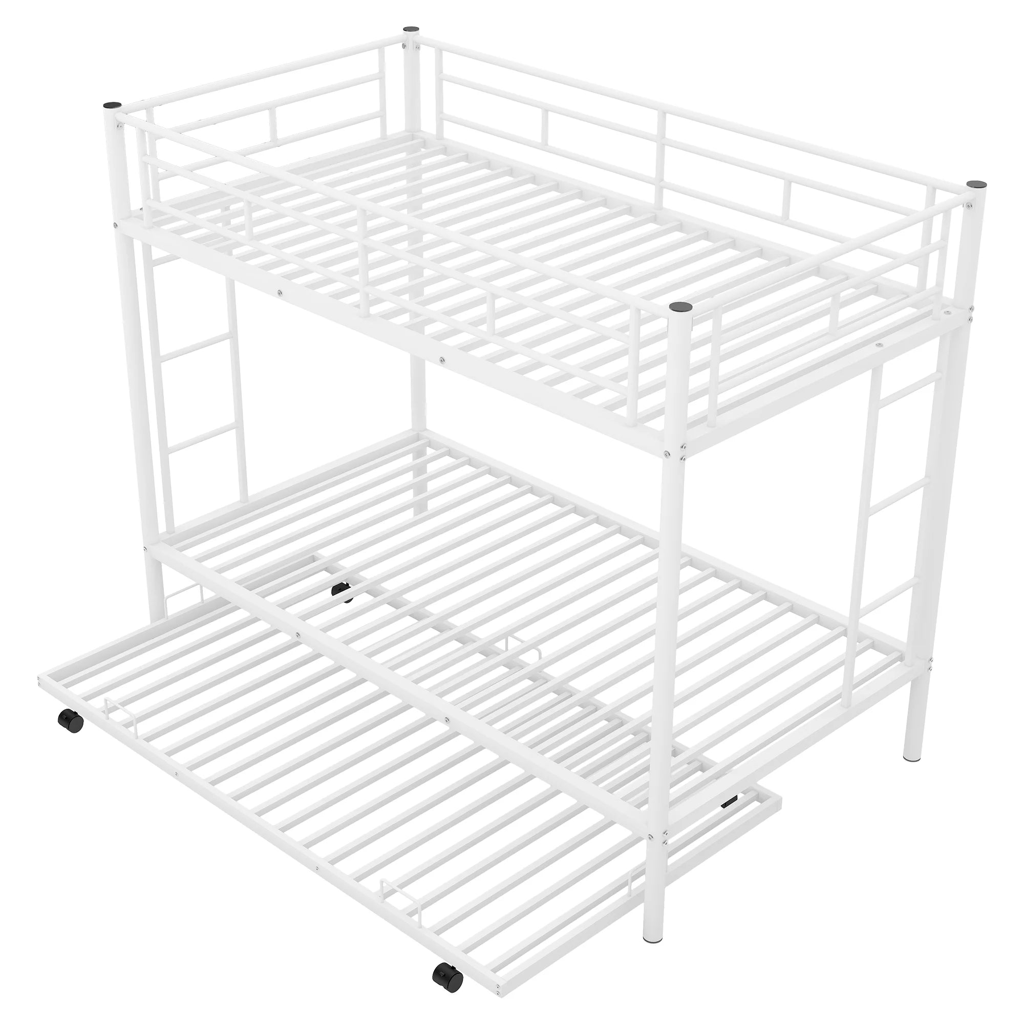 White Metal Twin over Twin Bunk Bed with Trundle R2572