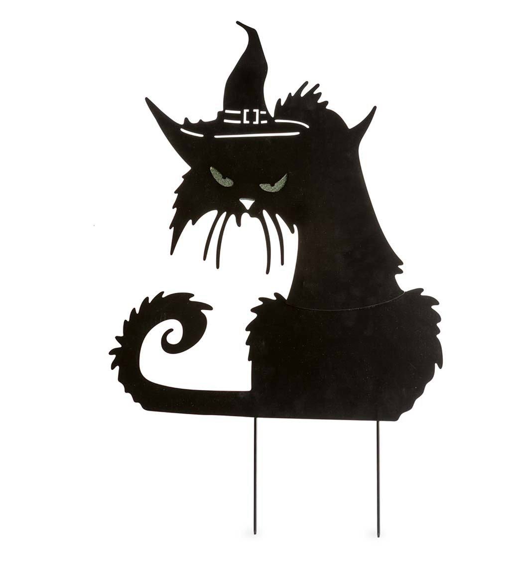 Metal Halloween Cat Silhouette Stake with Lighted Eyes B6089