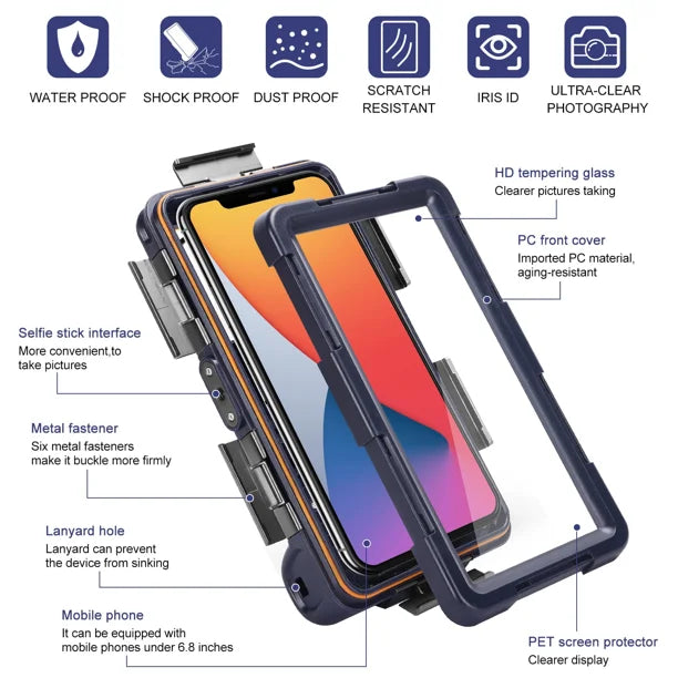 Waterproof Protective Case for Phones Up to 6.9 Inch with Lanyard J598426