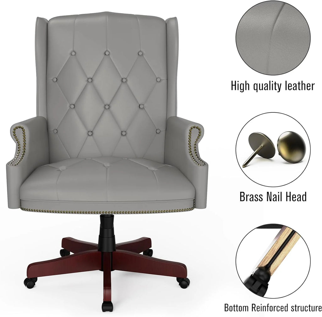 Gray High Back PU Leather Office Chair with Caster Wheels K425981