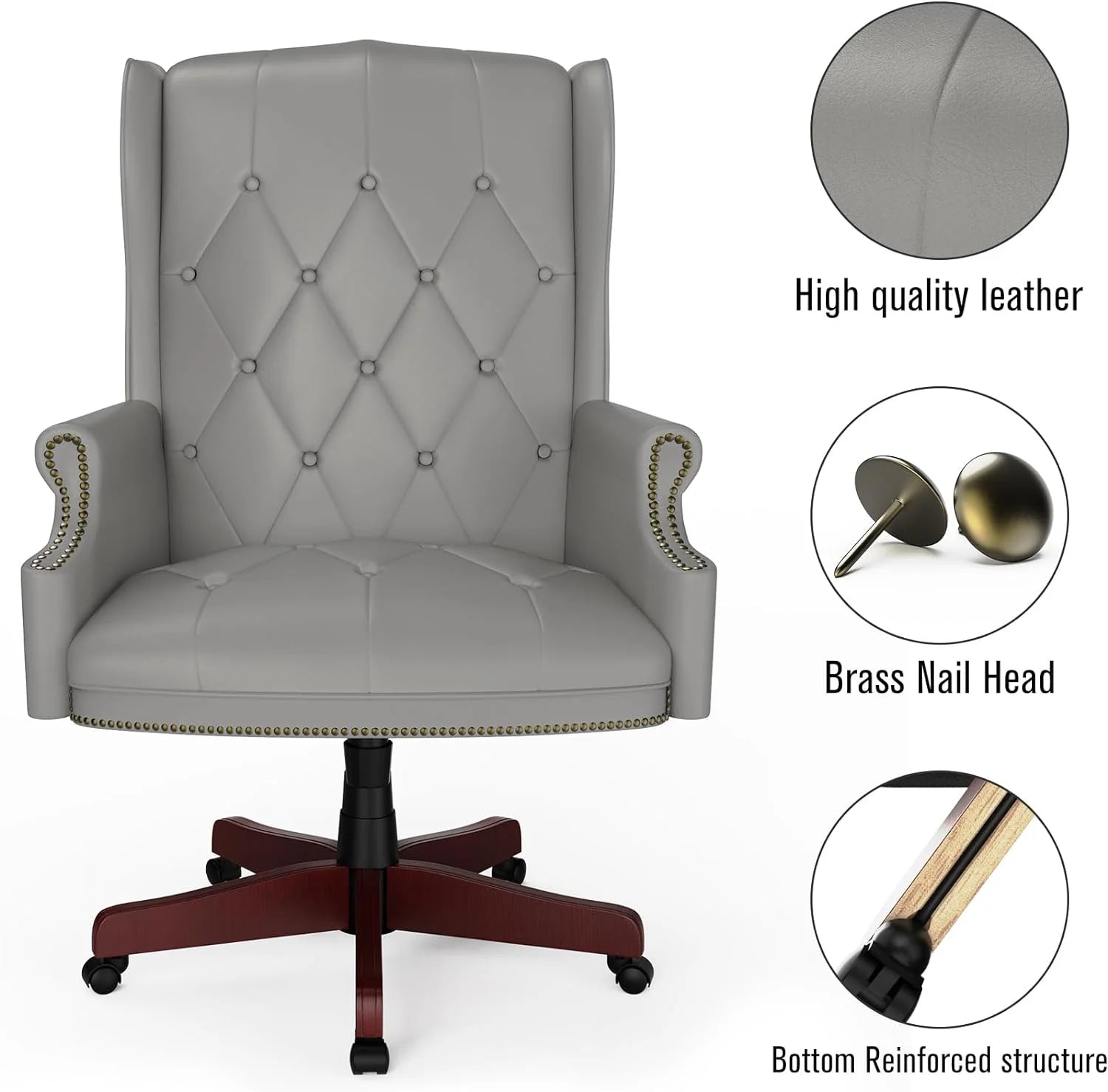 Gray High Back PU Leather Office Chair with Caster Wheels K425981