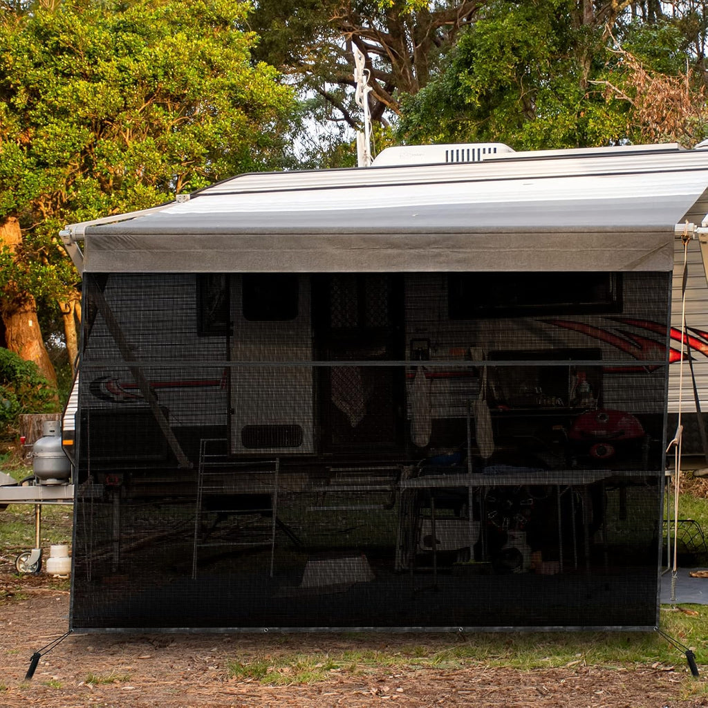RV Awning Sun Shade Screen with Zipper, 9'X15' Black Mesh Camper Sunshade Y887