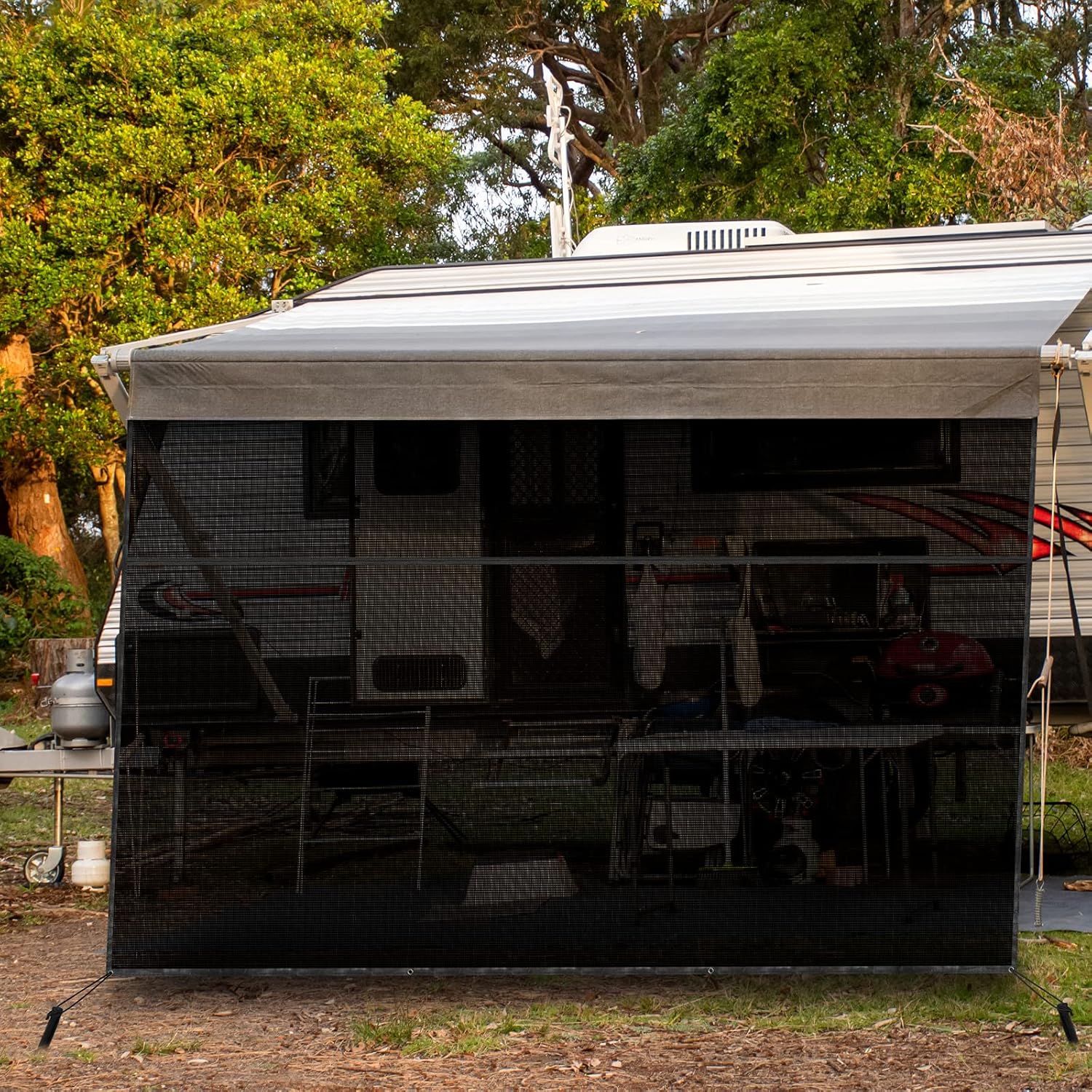 RV Awning Sun Shade Screen with Zipper, 9'X15' Black Mesh Camper Sunshade Y887