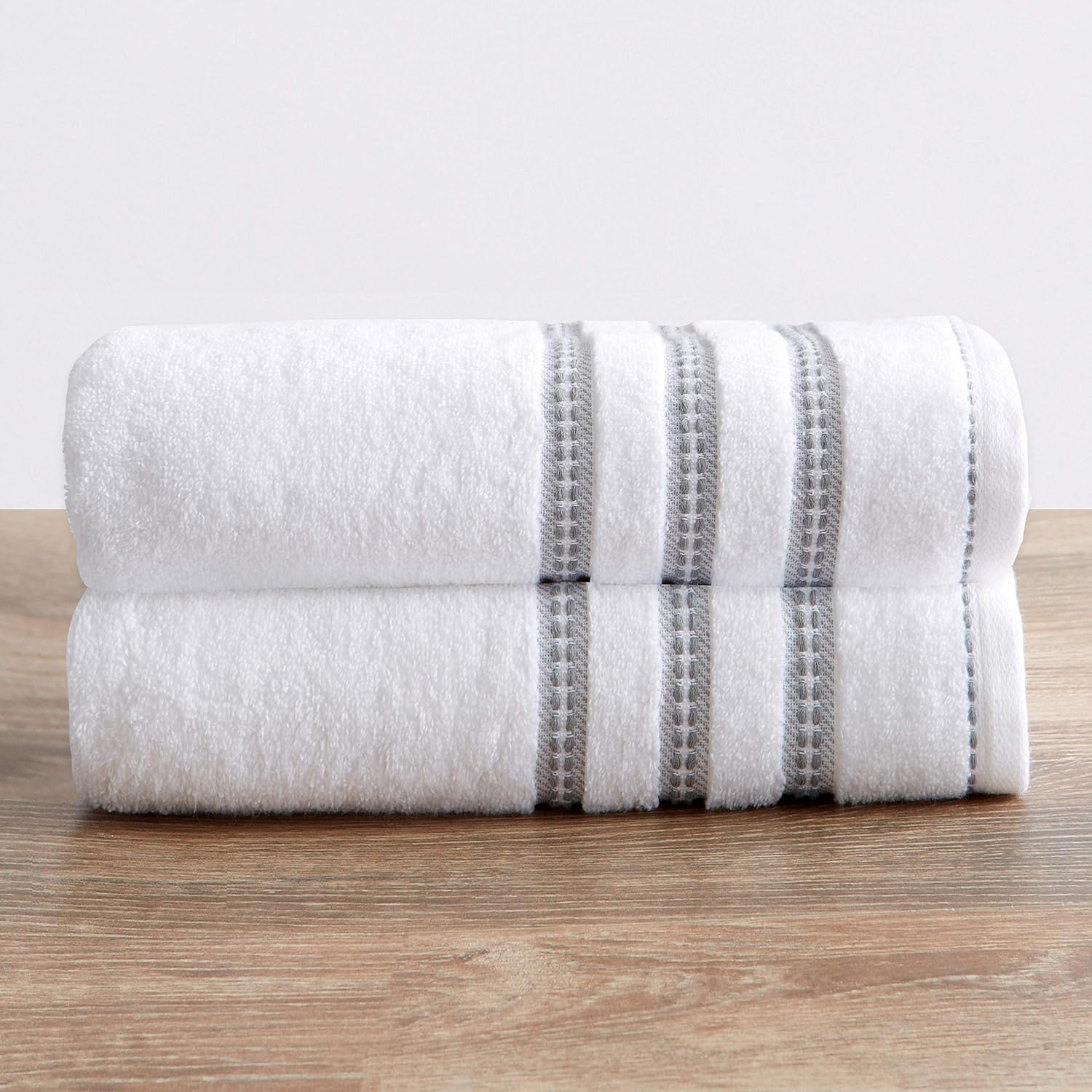 6 Piece Set White Tan Cotton Bath Towels R17687