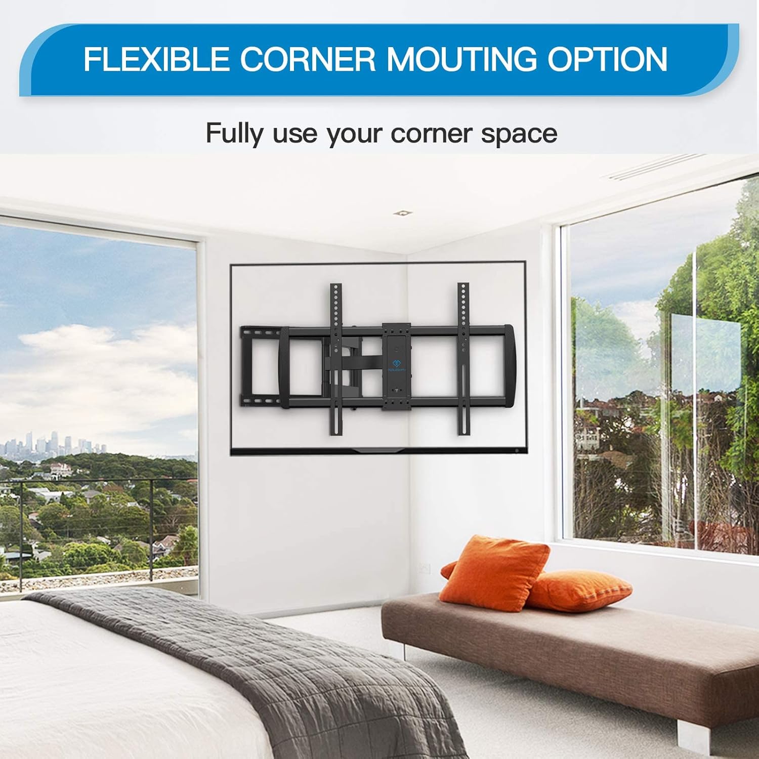 Full Motion TV Wall Mount for 37-75 inch LED LCD OLED Flat/Curved TVs with VESA 600x400mm, Articulating Corner TV Bracket Swivel & Tilt, 28 inch Arm Extension, Holds TVs up to 110lbs Z276721