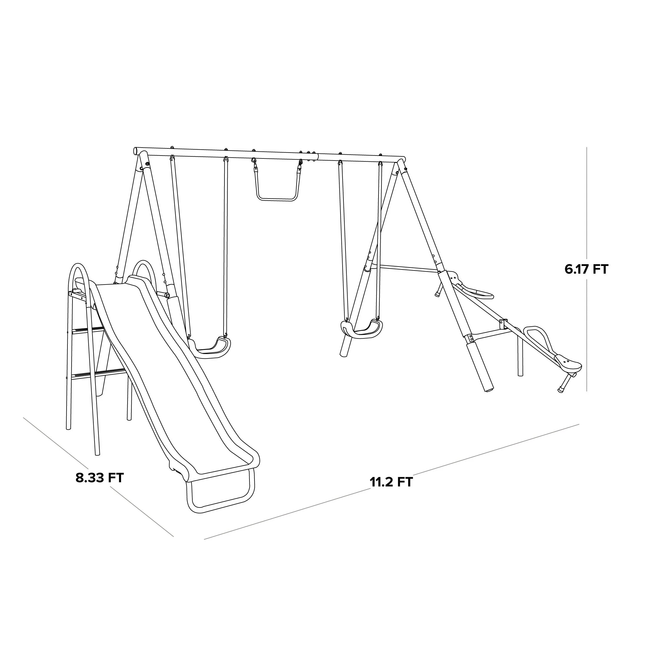 Metal Swing Set with Trapeze, Teeter-Totter, and 6' Double Wall Slide S428051