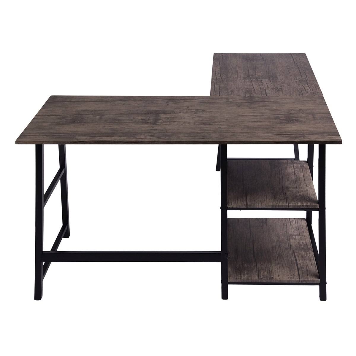 Industrial L-Shaped Corner Computer Desk with Shelf H36892