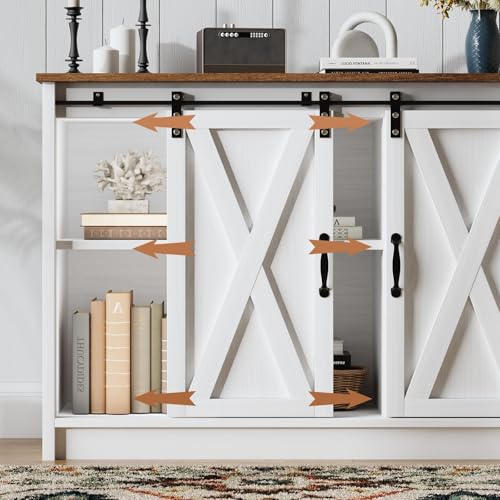 Coffee Bar Cabinet with Sliding Barn Doors, 42” Sideboard Buffet Cabinet with Storage, Espresso V754