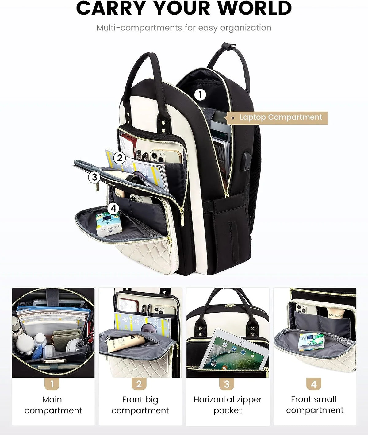 Laptop Backpack with 15.6 inch Laptop Compartment, Lightweight Travel Daypack with USB Port A351