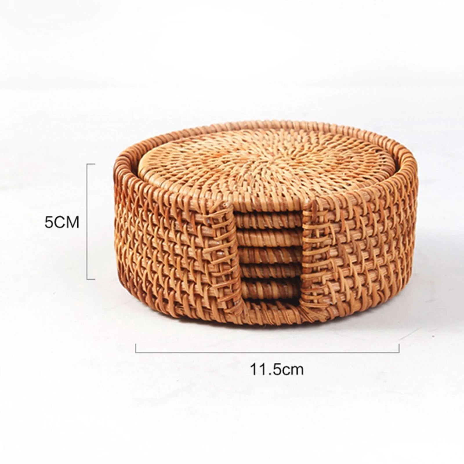 6x Round Rattan Coasters with Holder O520756
