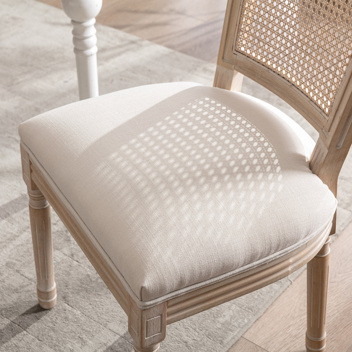 Cream Linen Fabric Rattan Back Dining Chair, Set of 2 K77266