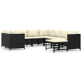 9 Piece Poly Rattan Garden Set with Cushions Black D4069