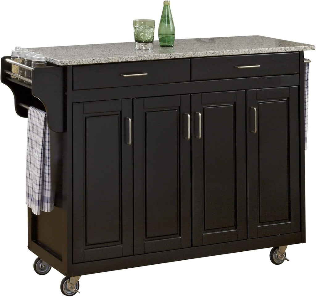 Black Finish Four Door Kitchen Cart with Stainless Steel Top M81314