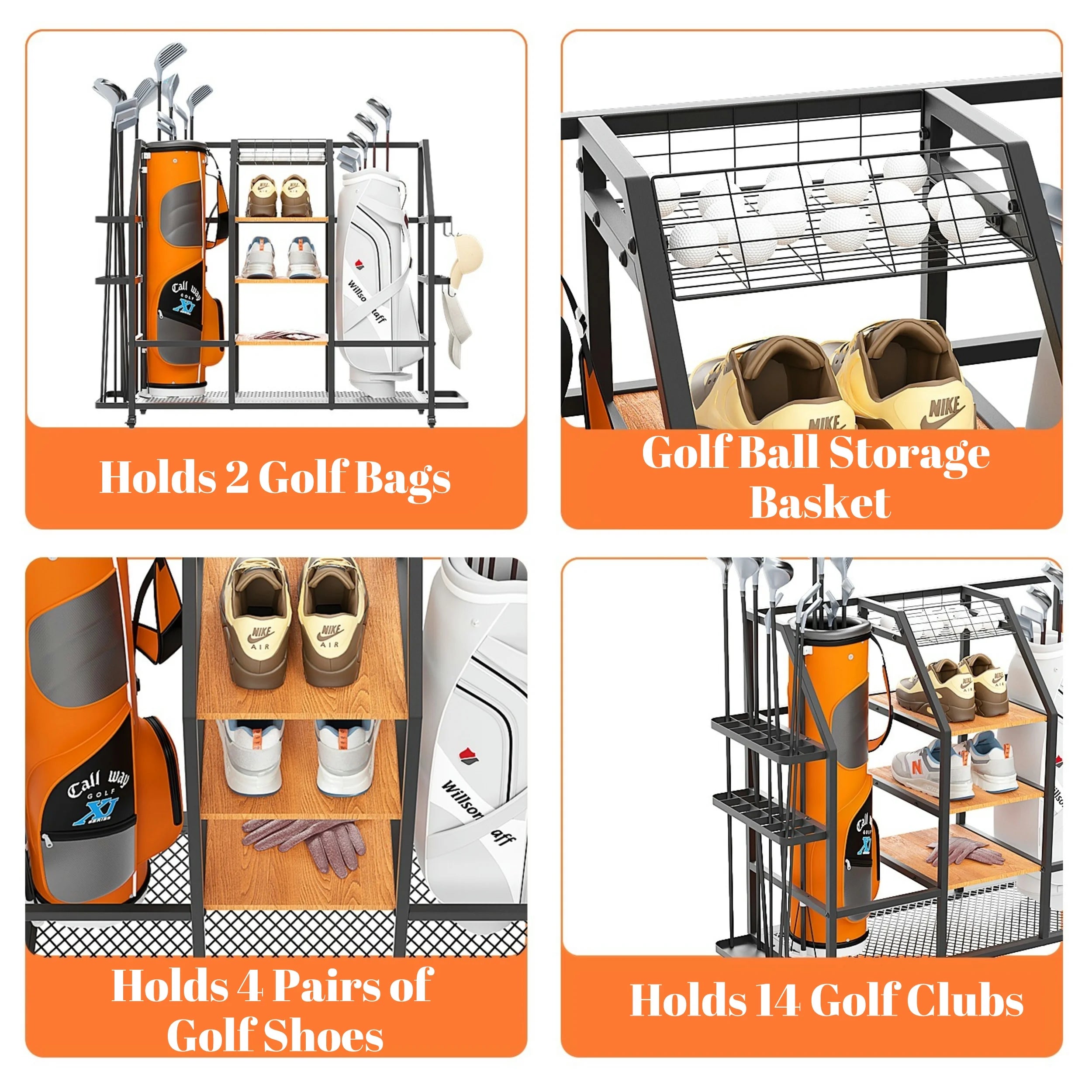 Extra Large Golf Bag Storage Rack with Locking Wheels G842