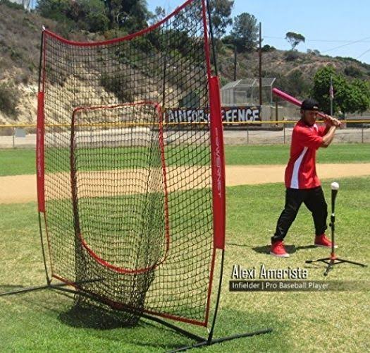 Red Baseball Softball Net with Strike Zone, 3 Training Balls, Tee Ball Caddy E643