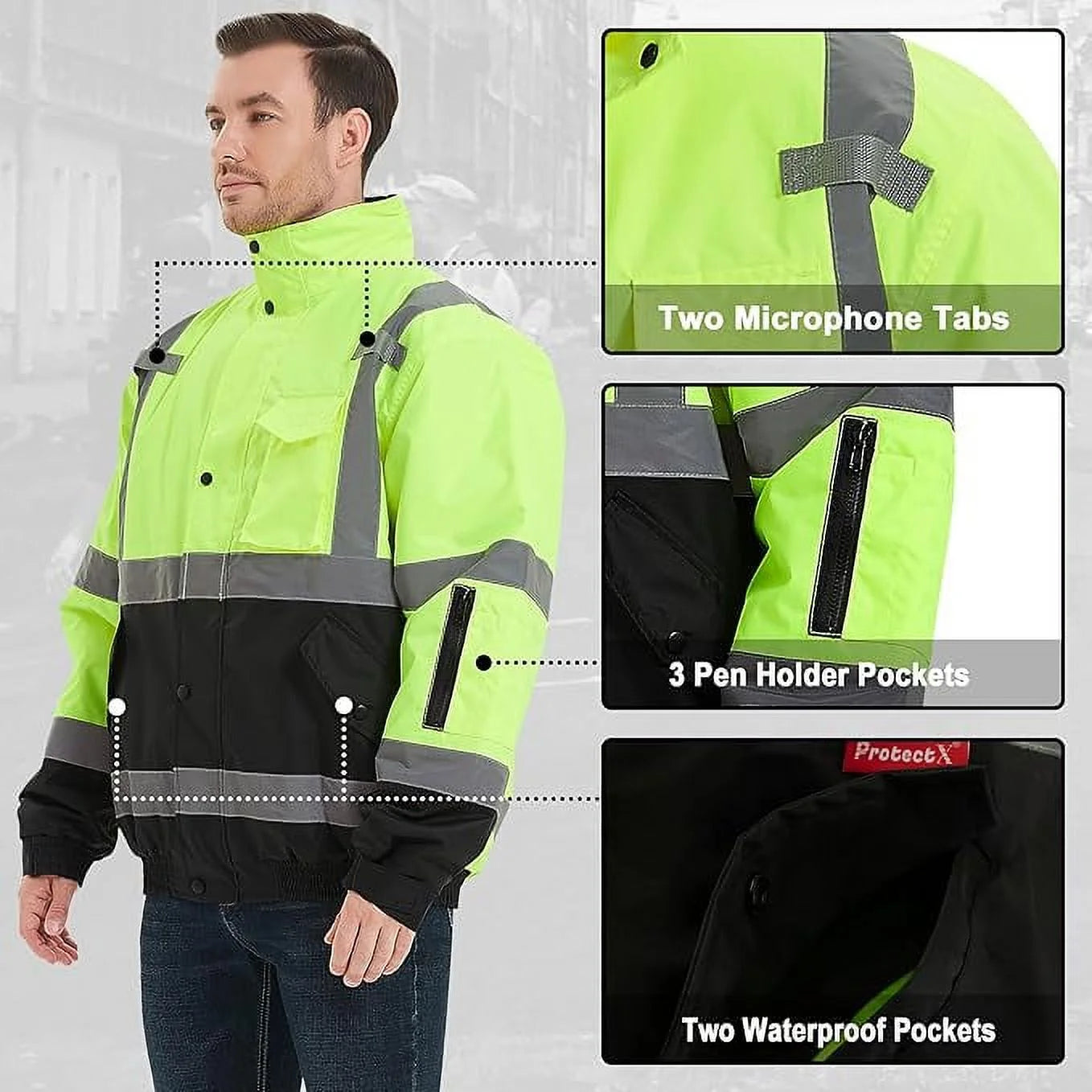 High Visibility Waterproof Bomber Jacket, Class 3, Green, Small X9926