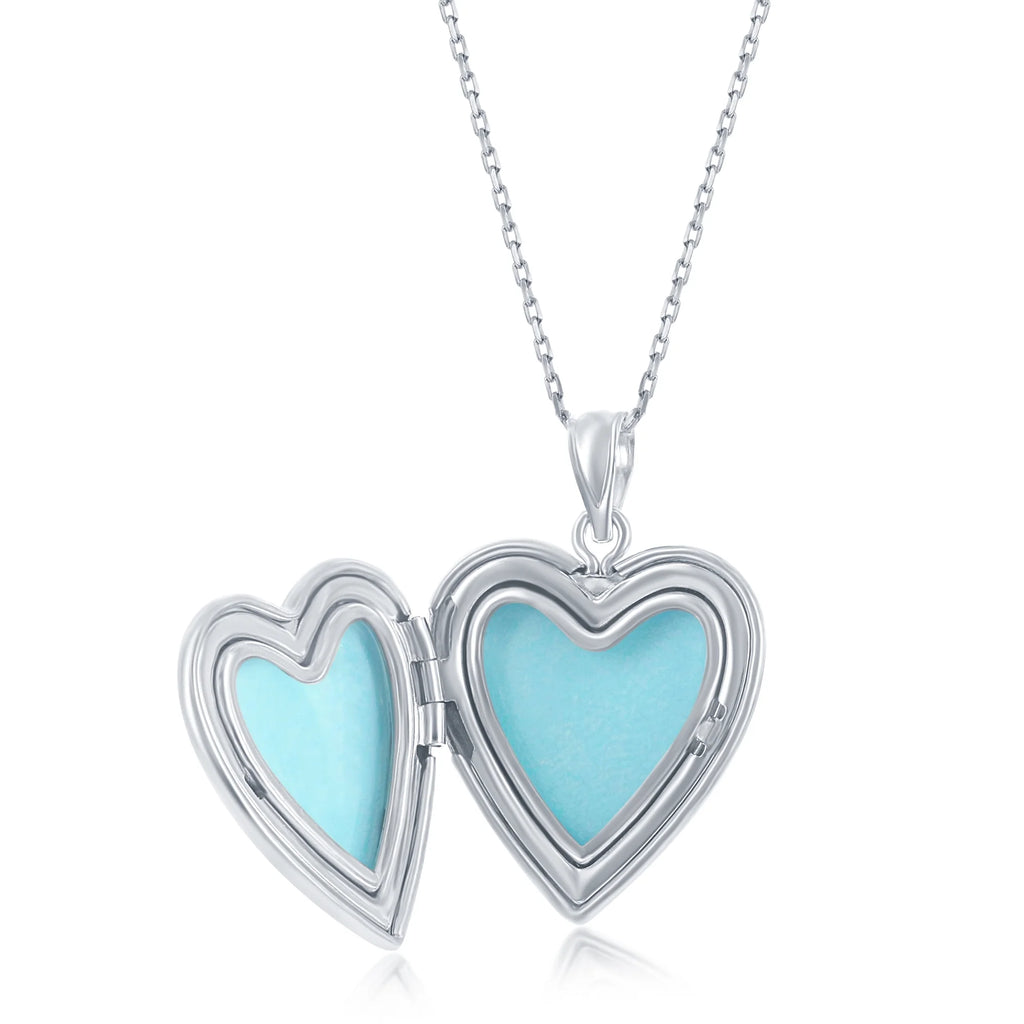 925 Sterling Silver Rhodium Plated Heart Locket Pendant Necklace E301