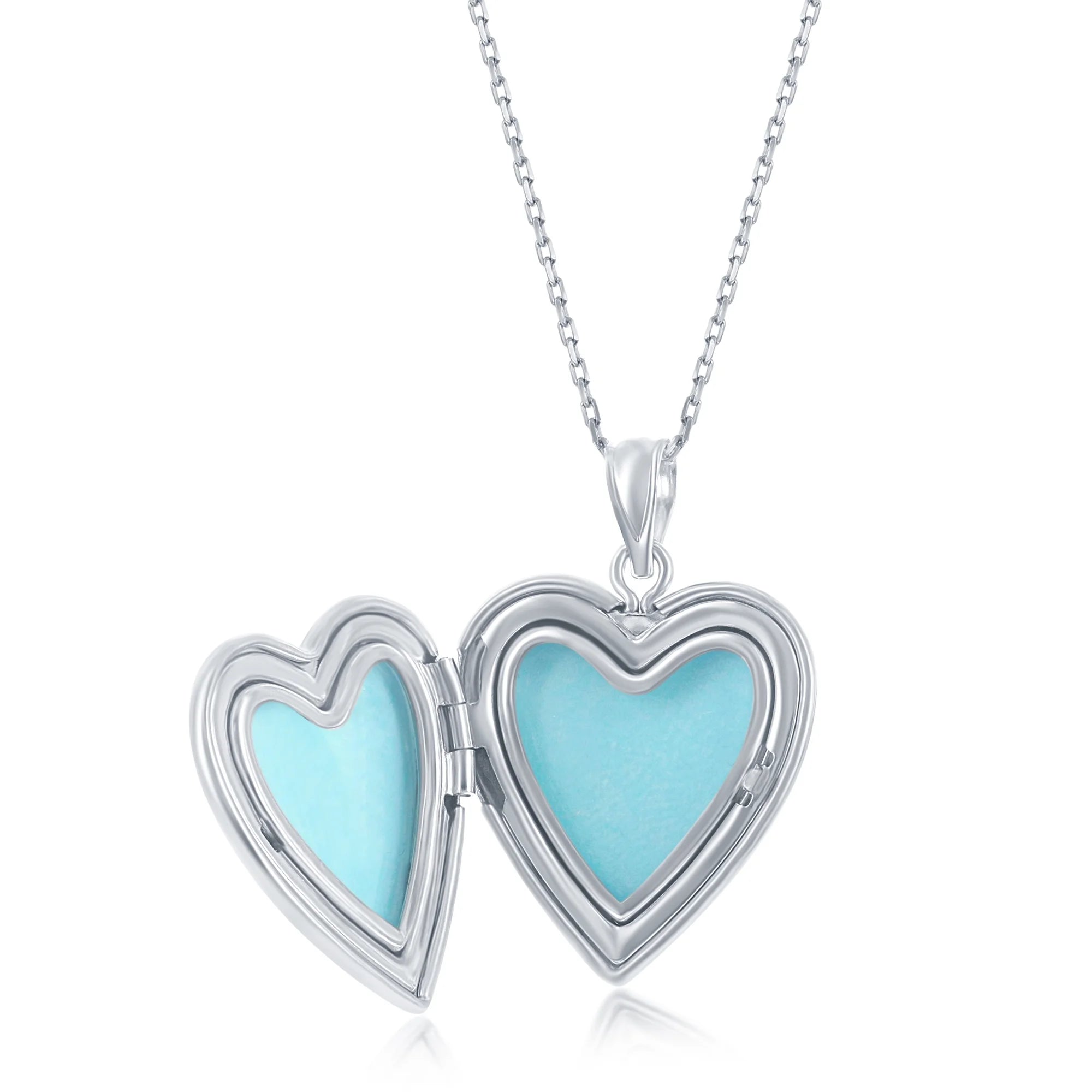 925 Sterling Silver Rhodium Plated Heart Locket Pendant Necklace E301
