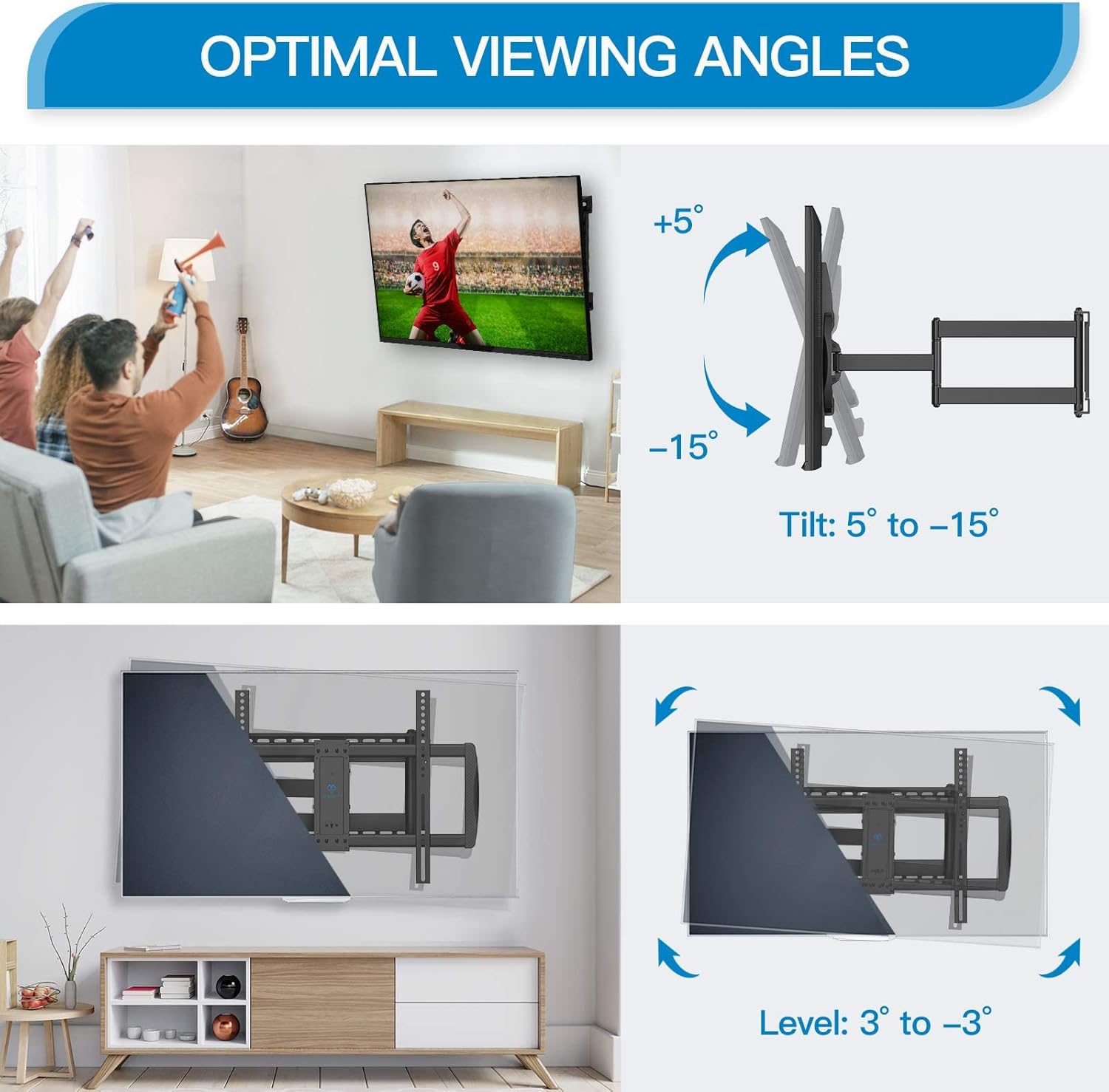 Full Motion TV Wall Mount for 37-75 inch LED LCD OLED Flat/Curved TVs with VESA 600x400mm, Articulating Corner TV Bracket Swivel & Tilt, 28 inch Arm Extension, Holds TVs up to 110lbs Z276721