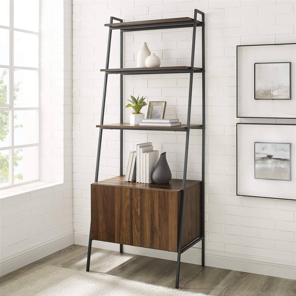 Dark Walnut Industrial Wood Ladder Bookcase N39850