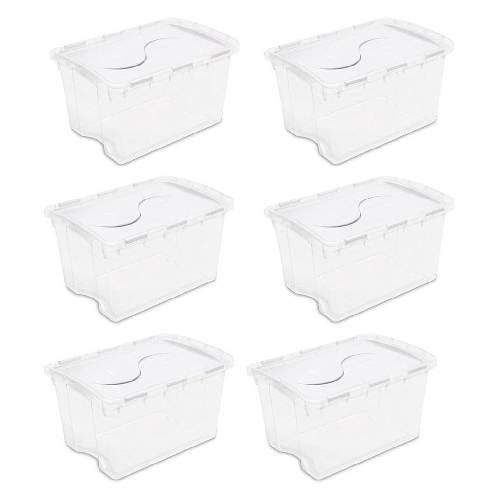48 Quart Clear Hinged Plastic Storage Container 6 Pack D834